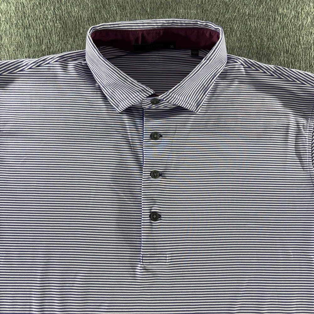 Greyson Men's Striped Short Sleeve Polo Shirt Purple Size XL Golf